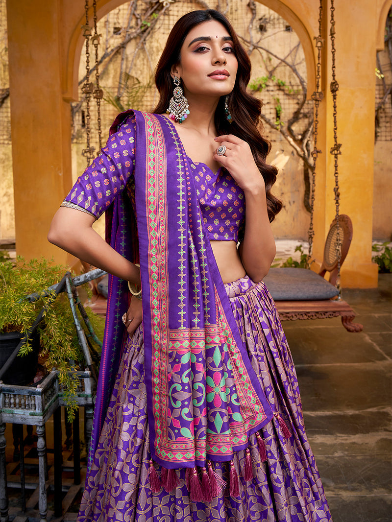Purple Color Tasar Silk Lehenga Choli ##color## Sequins Lehenga with premium fabric and embroidery