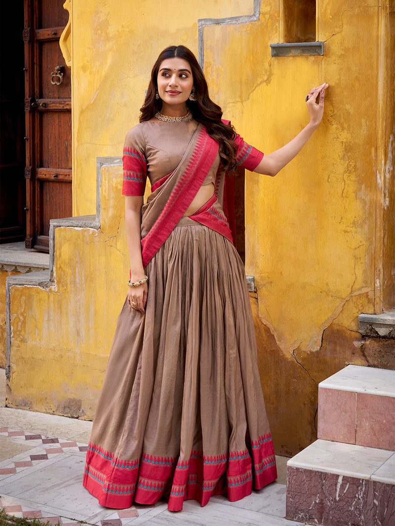 Chiku Color Thread Work With Chanderi Lehenga Choli 