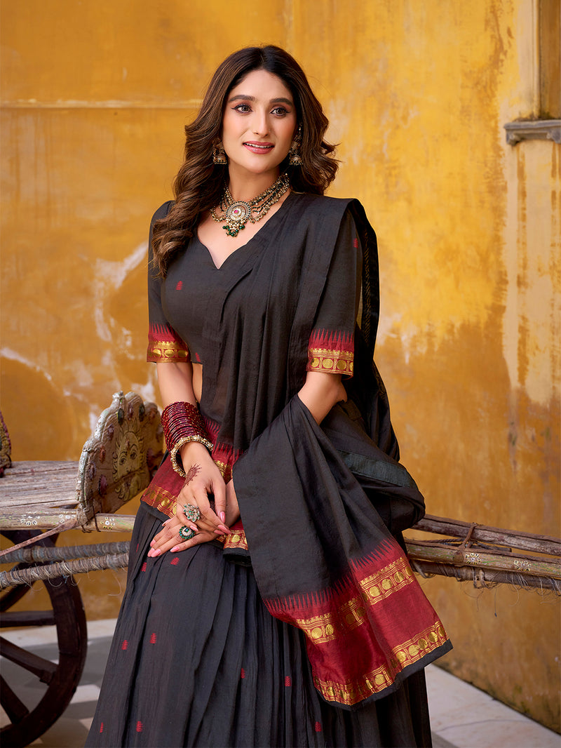 Black Color Zari Weaving Work Chanderi Lehenga Choli ##color## Sequins Lehenga with premium fabric and embroidery