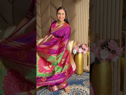 Magenta Soft Silk Ikkat Zari Patola Soft Silk Saree