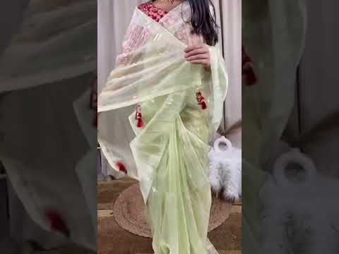 Party Wear Fancy Organza Slub Saree