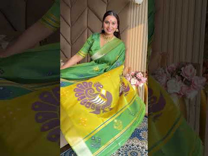 Mehendi Pink Soft Silk Ikkat Zari Patola Soft Silk Saree