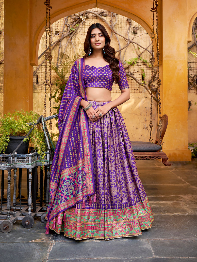 Purple Color Tasar Silk Lehenga Choli ##color## Sequins Lehenga with premium fabric and embroidery