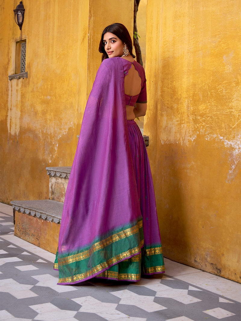 Purple Color Zari Weaving Work Chanderi Lehenga Chol 