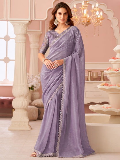 Lavender Pure Georgette Burberry Silk With Floral Sequins Saree 