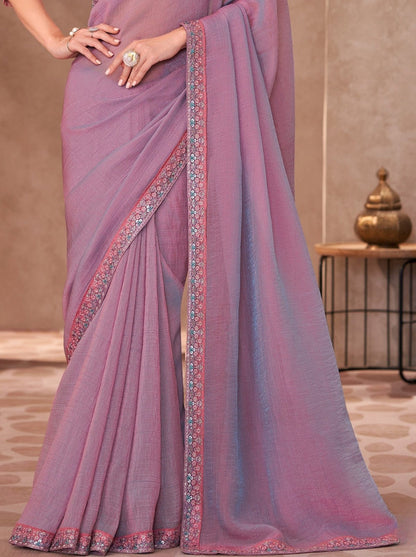 Lavender Pure Georgette Chiffon With Embroidery Sequins Saree 