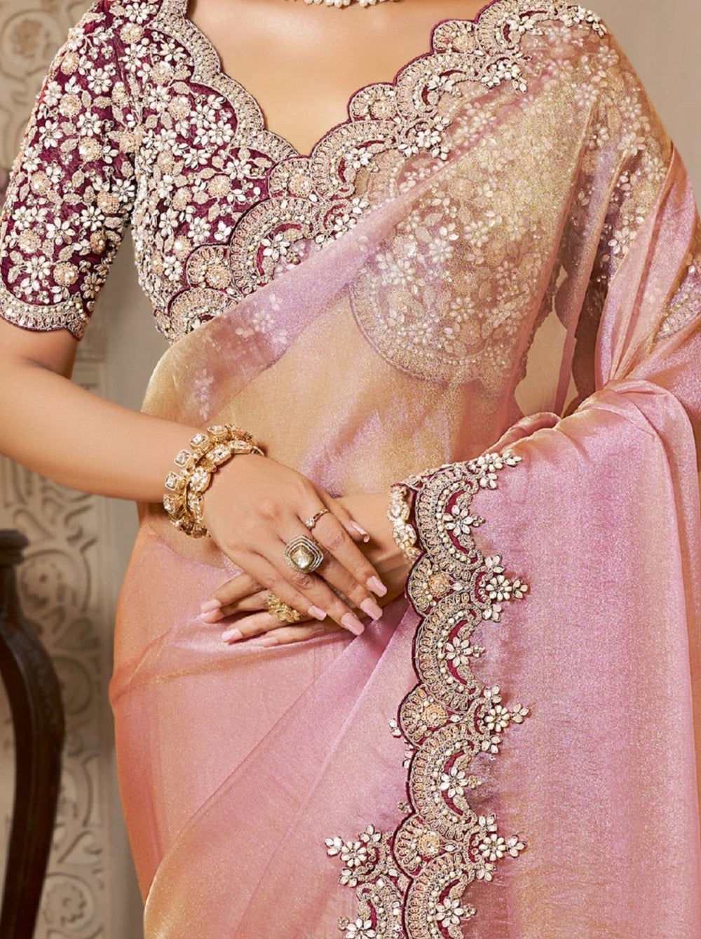 Lavender Purple Premium Organza Silk Wedding Saree 