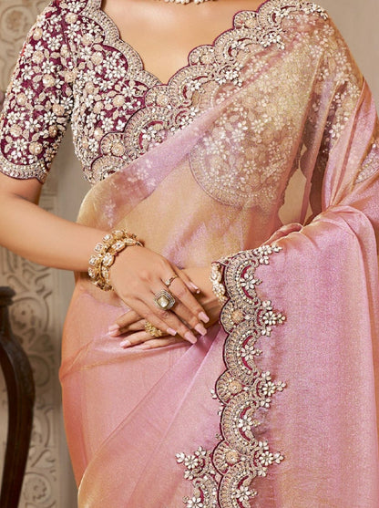 Lavender Purple Premium Organza Silk Wedding Saree 