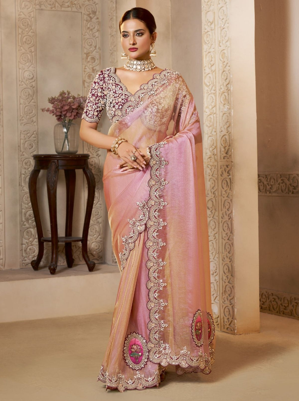 Lavender Purple Premium Organza Silk Wedding Saree 
