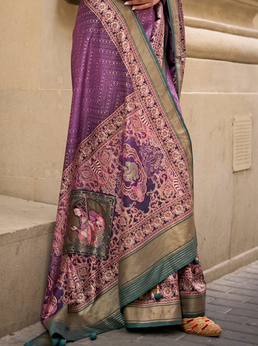 Violet Pure Viscose Silk Blend Foil Print Saree 