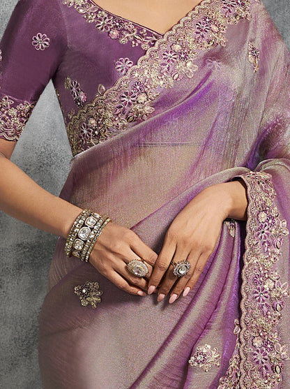 Lavender Purple Premium Zari Tissue Silk Bridal Saree 