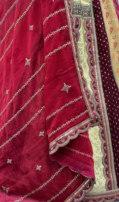 Multicolour Pure Soft Silk Heavy Embroidery Work Bridal Lehenga 