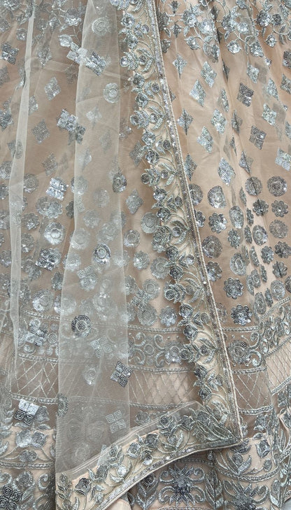 Peach Pure Soft Net Heavy Embroidery Work Bridal Lehenga 