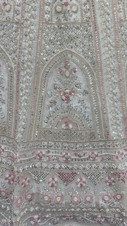 White Pure Soft Satin Silk Heavy Embroidery Work Bridal Lehenga