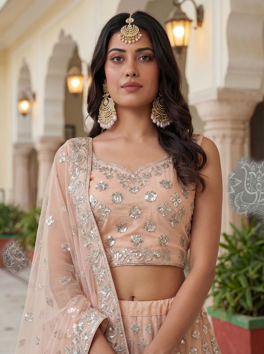 Peach Pure Soft Net Heavy Embroidery Work Bridal Lehenga 
