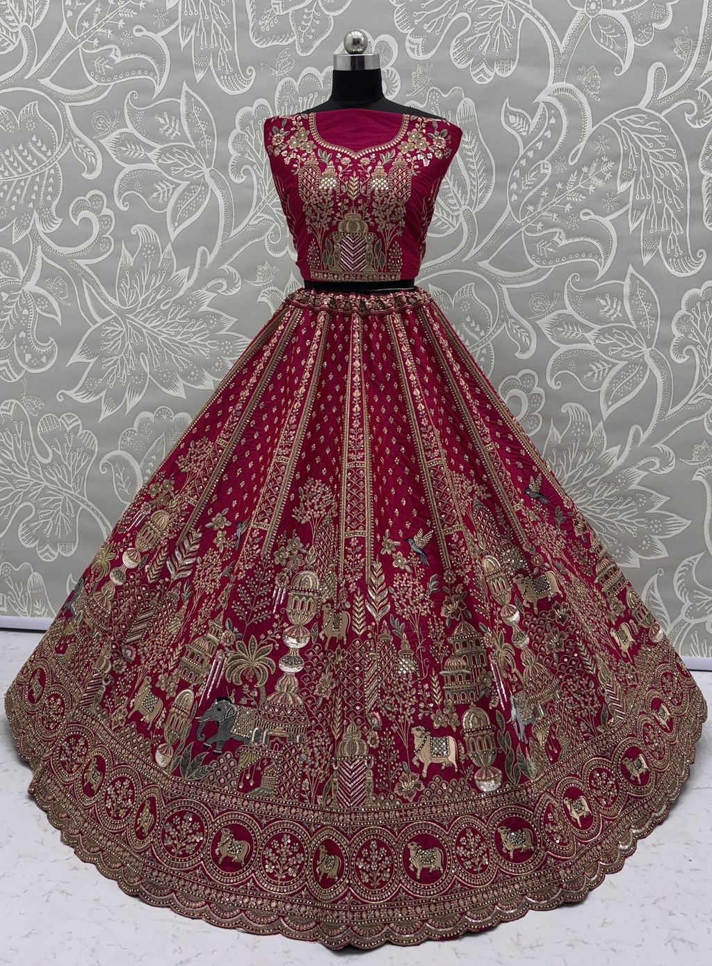 Rani Pink Pure Soft Gadwal Silk Heavy Embroidery Work Bridal Lehenga 