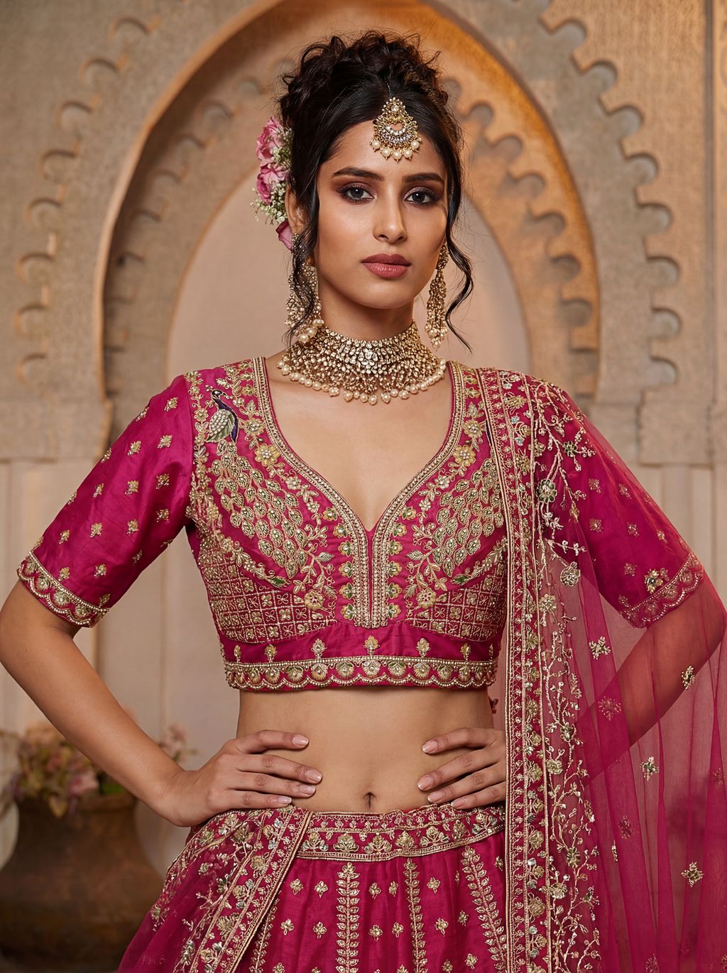 Rani Pink Pure Soft Silk Heavy Embroidery Work Bridal Lehenga