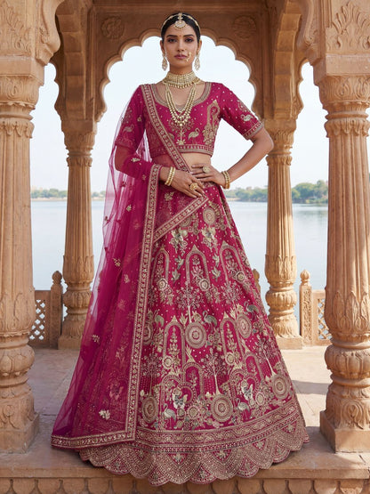 Rani Pink Pure Soft Silk Heavy Embroidery Work Bridal Lehenga 