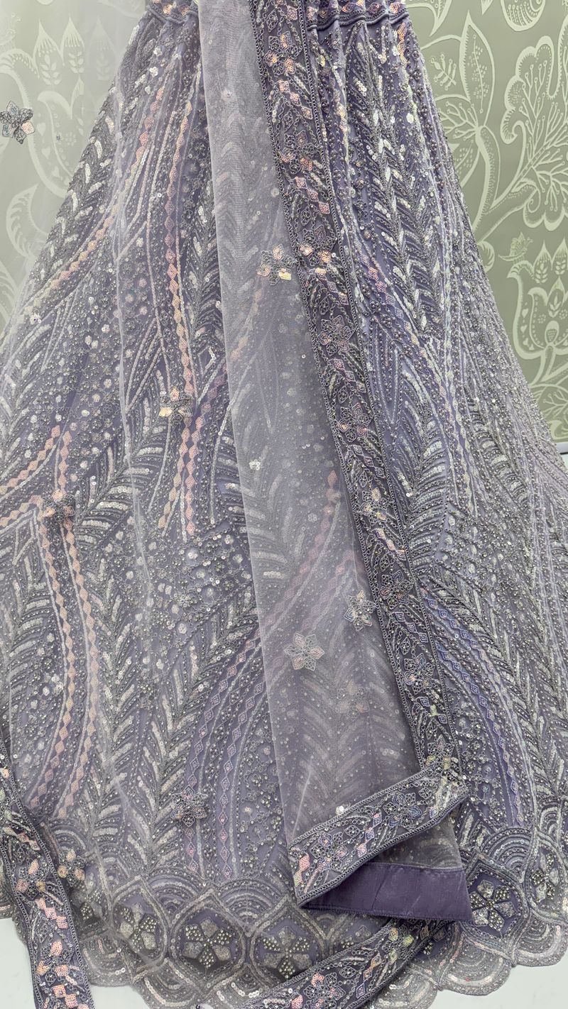 Lilac Pure Soft Heavy net Silk Heavy Embroidery Work Bridal Lehenga