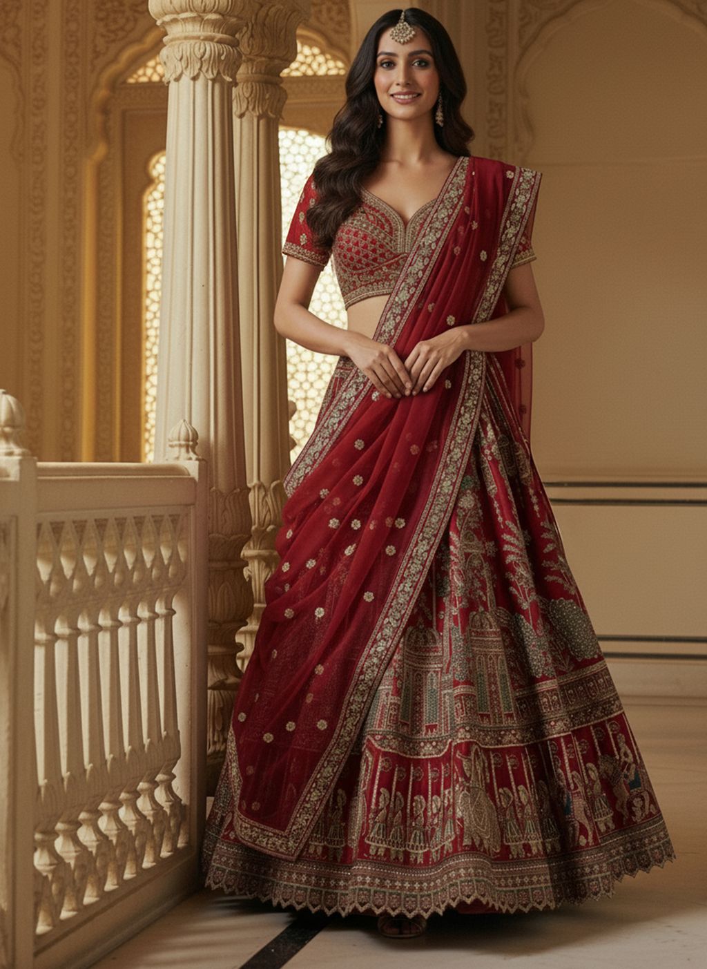 Red Pure Soft Silk Heavy Embroidery Work Bridal Lehenga