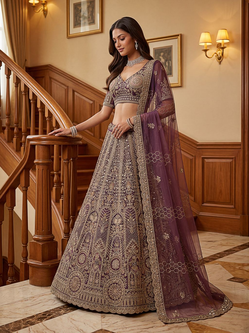 Purple Pure Soft Heavy Net Sequins Embroidery Work Bridal Lehenga 