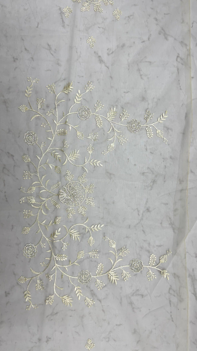 Cream Pure Premium Net Handwork Kasti &amp; Motif Zari Metallic Sequins Work Wedding Saree
