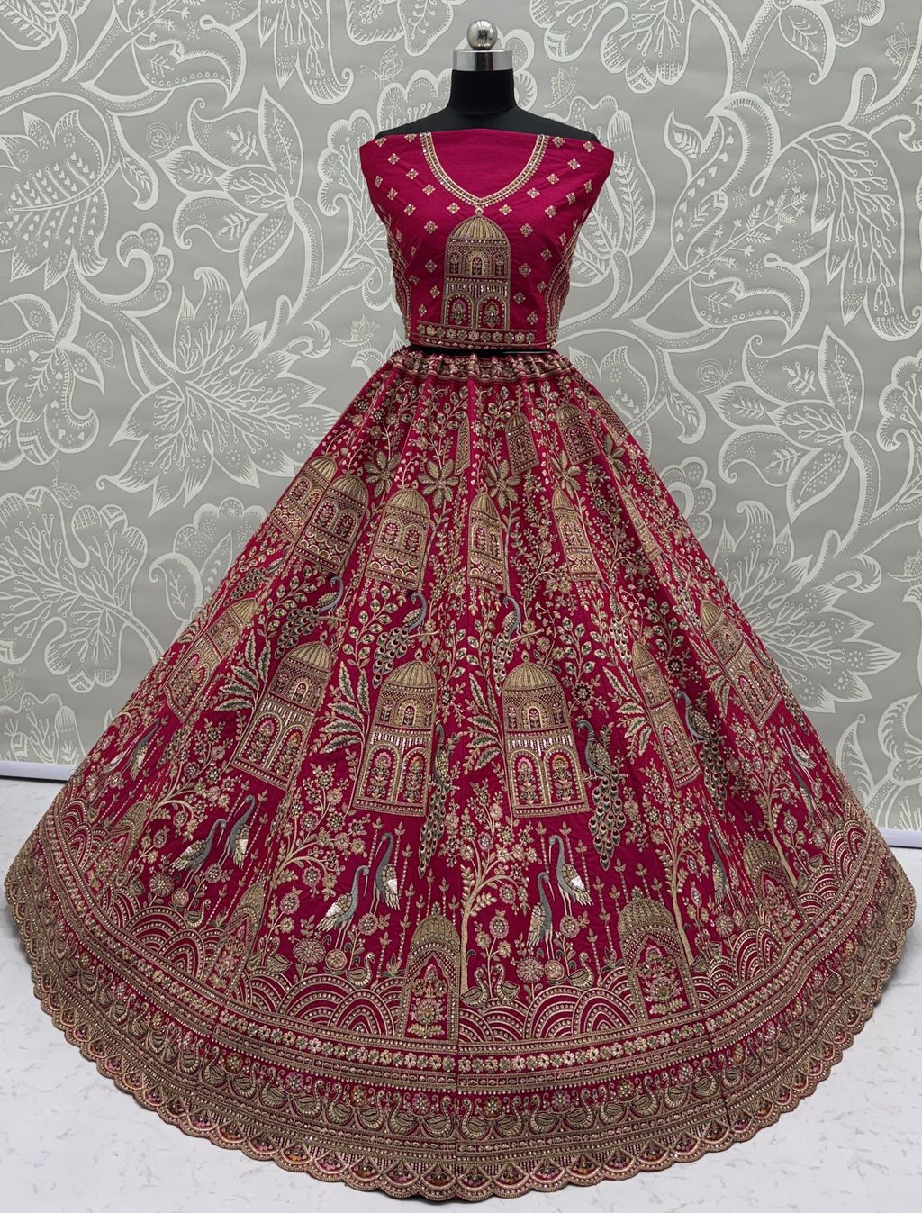 Pink Pure Soft Gadwal Silk Heavy Embroidery Work Bridal Lehenga 