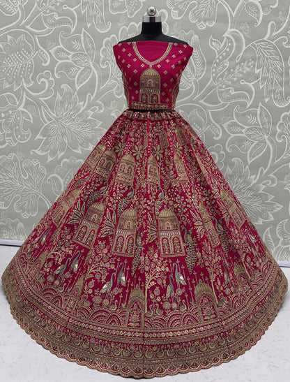 Pink Pure Soft Gadwal Silk Heavy Embroidery Work Bridal Lehenga 