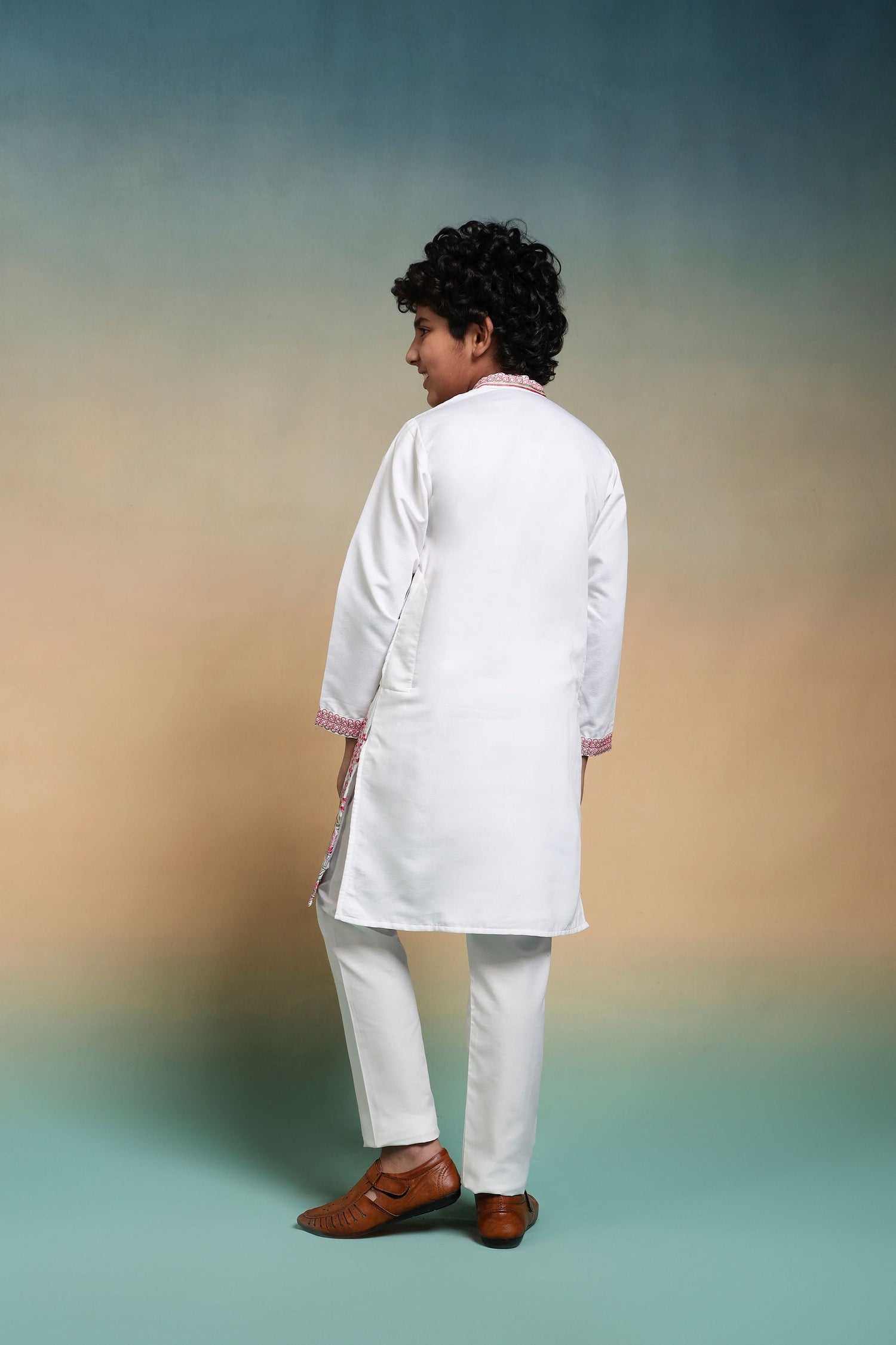 White Pure Viscose Silk Kids Boy Kurta Pajama 