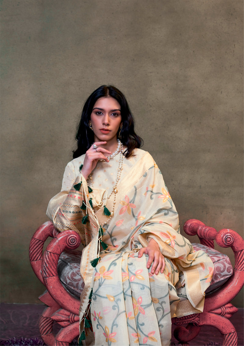 Beautiful Designer Festive Wear Jamadani Handwoven Cotton Saree