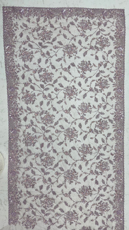 Lavender Pure Premium Net Handwork Kasti &amp; Motif Zari Metallic Sequins Work Wedding Saree