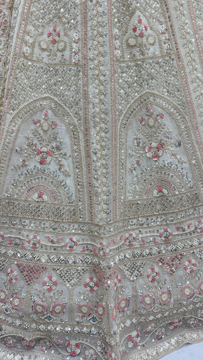 White Pure Soft Satin Silk Heavy Embroidery Work Bridal Lehenga