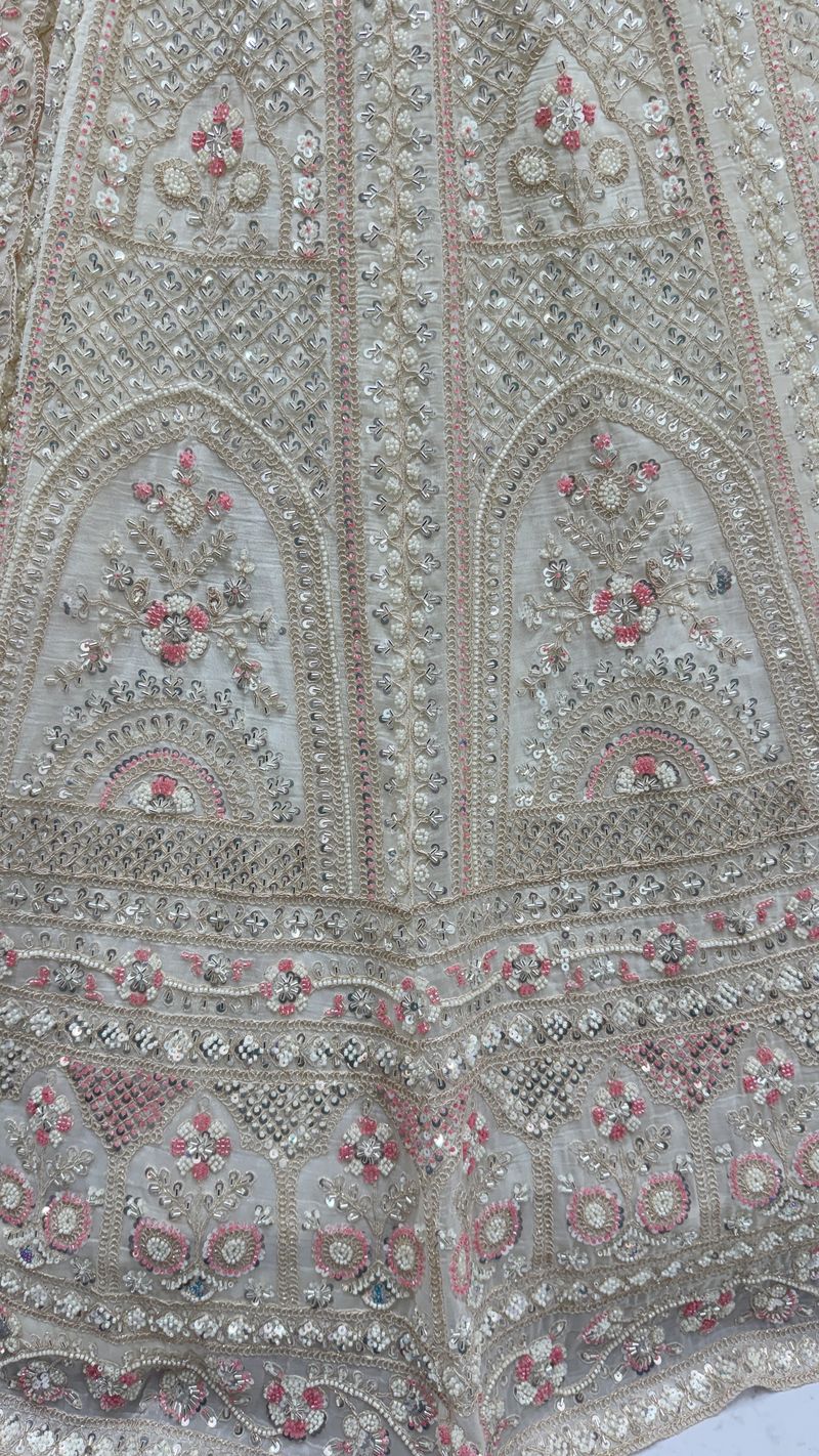 White Pure Soft Satin Silk Heavy Embroidery Work Bridal Lehenga