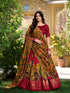 Red Pure Tasar Silk Kalamkari Print With Foil Work Lehenga Choli