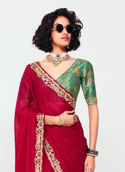 Red Pure Soft Fancy Febric Party Wear Premium Saree