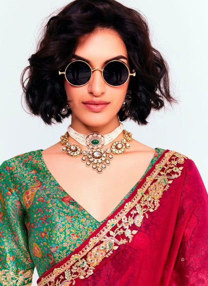Red Pure Soft Fancy Febric Party Wear Premium Saree