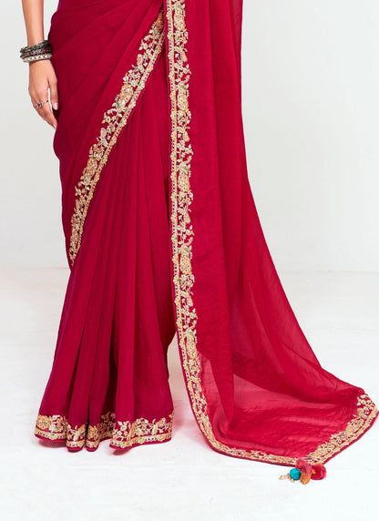 Red Pure Soft Fancy Febric Party Wear Premium Saree