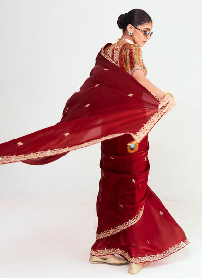 Wine Pure Soft Fancy Febric Party Wear Premium Saree