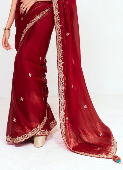 Wine Pure Soft Fancy Febric Party Wear Premium Saree