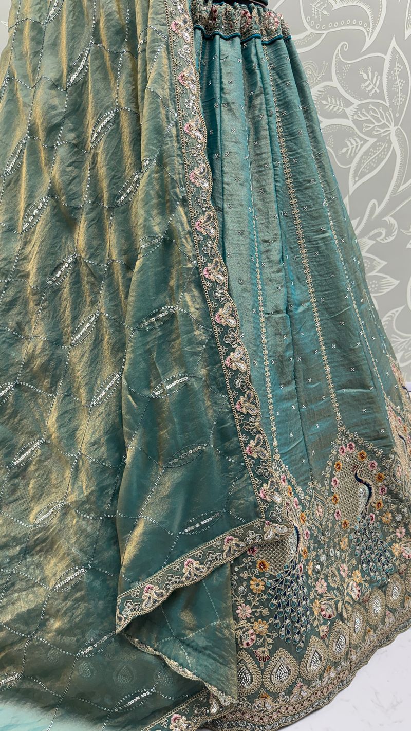 Grey Pure Soft Gadhwal Silk Heavy Embroidery Work Bridal Lehenga