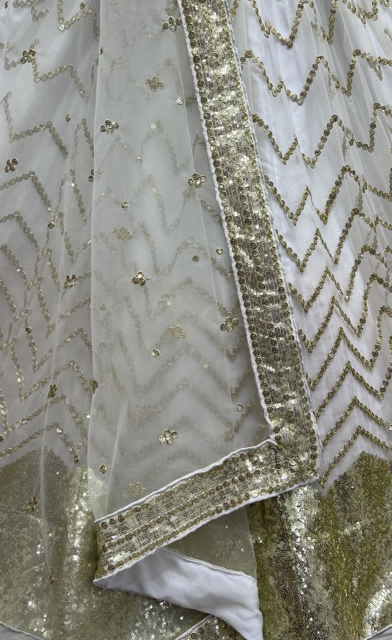White Pure Soft Heavy Net Sequins Embroidery Work Bridal Lehenga 