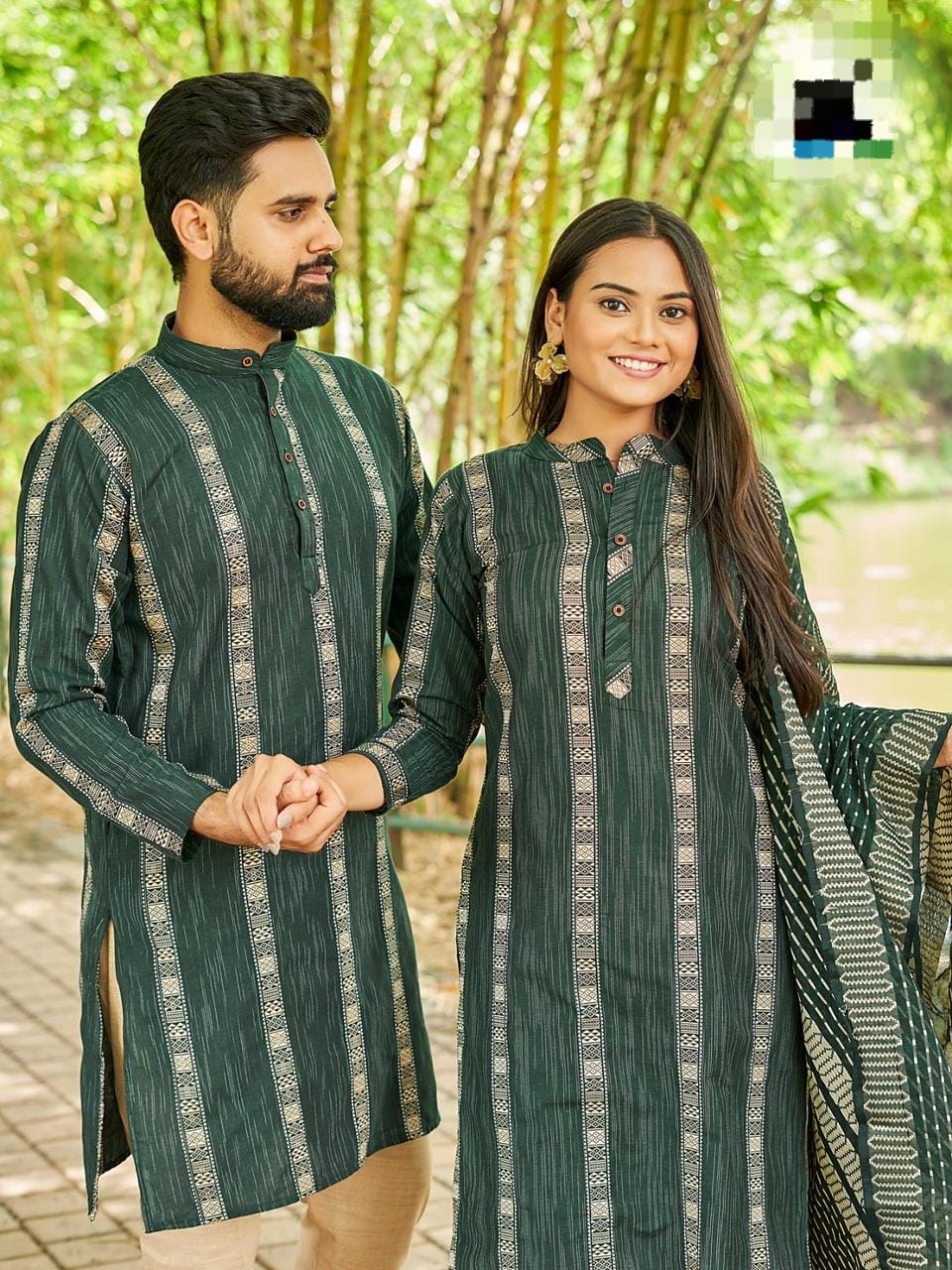 Occasion Special Couple combo of Kurta with Pajama & Kurti with Pants & Dupatta Dress