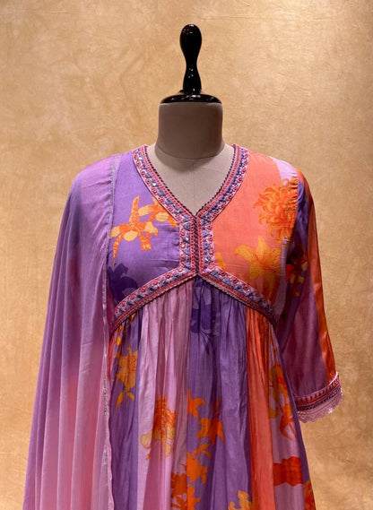 Beautiful Party Wear Pure Muslin Alia Cut Suit With Dupatta - Anant Exports