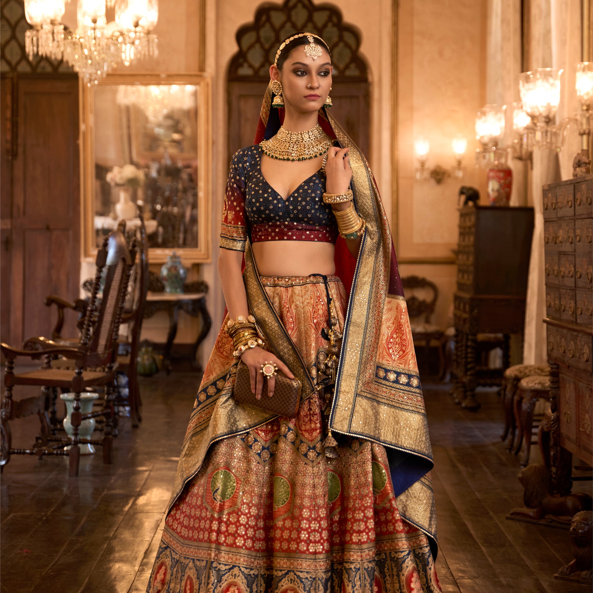 Lavish Silk Bridal Lehenga Choli with Intricate Aari Work