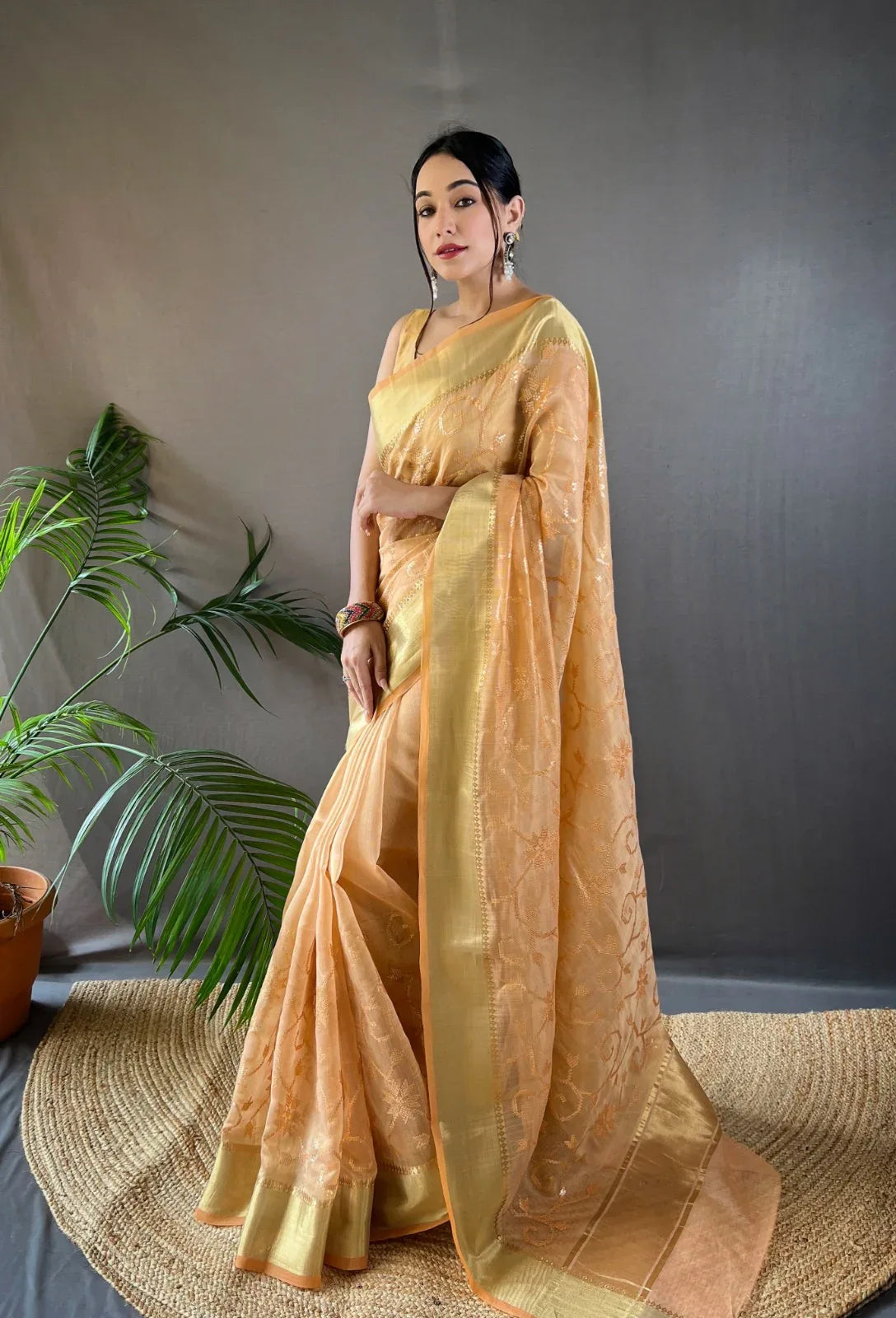 Beautiful Party Wear Zari Tissue With Sequen Work Saree - Anant Exports