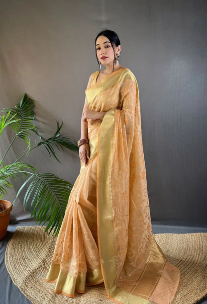 Beautiful Party Wear Zari Tissue With Sequen Work Saree - Anant Exports