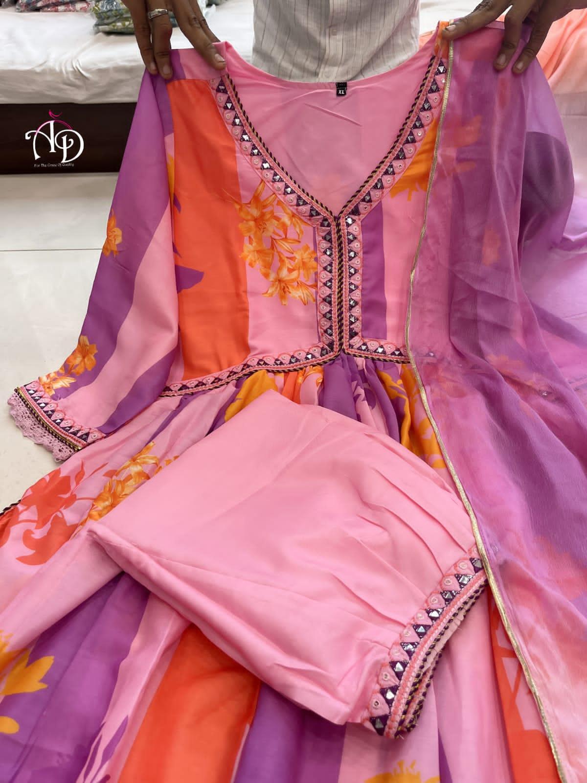 Beautiful Party Wear Pure Muslin Alia Cut Suit With Dupatta - Anant Exports