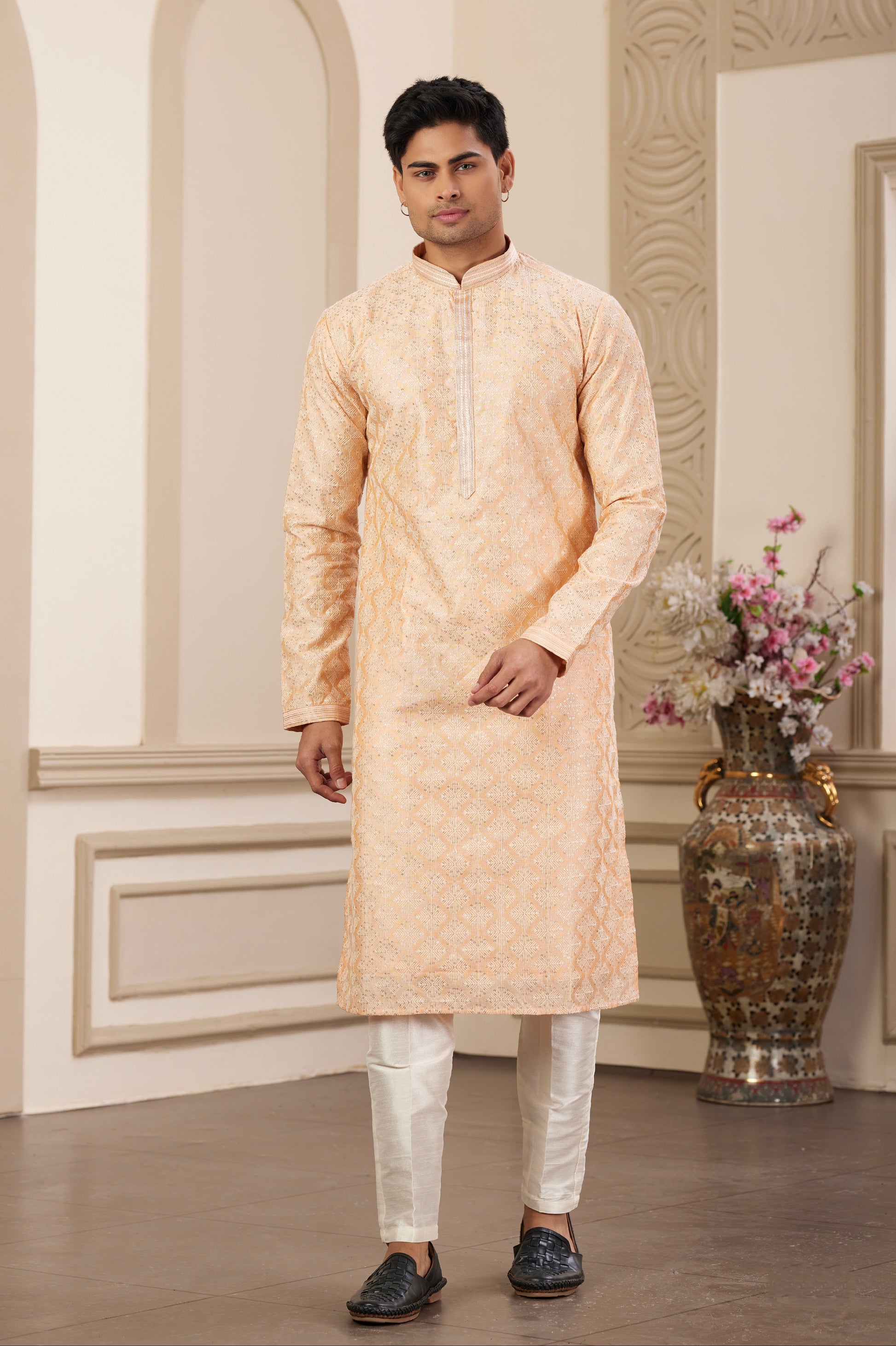Traditional peach wedding outfit for men