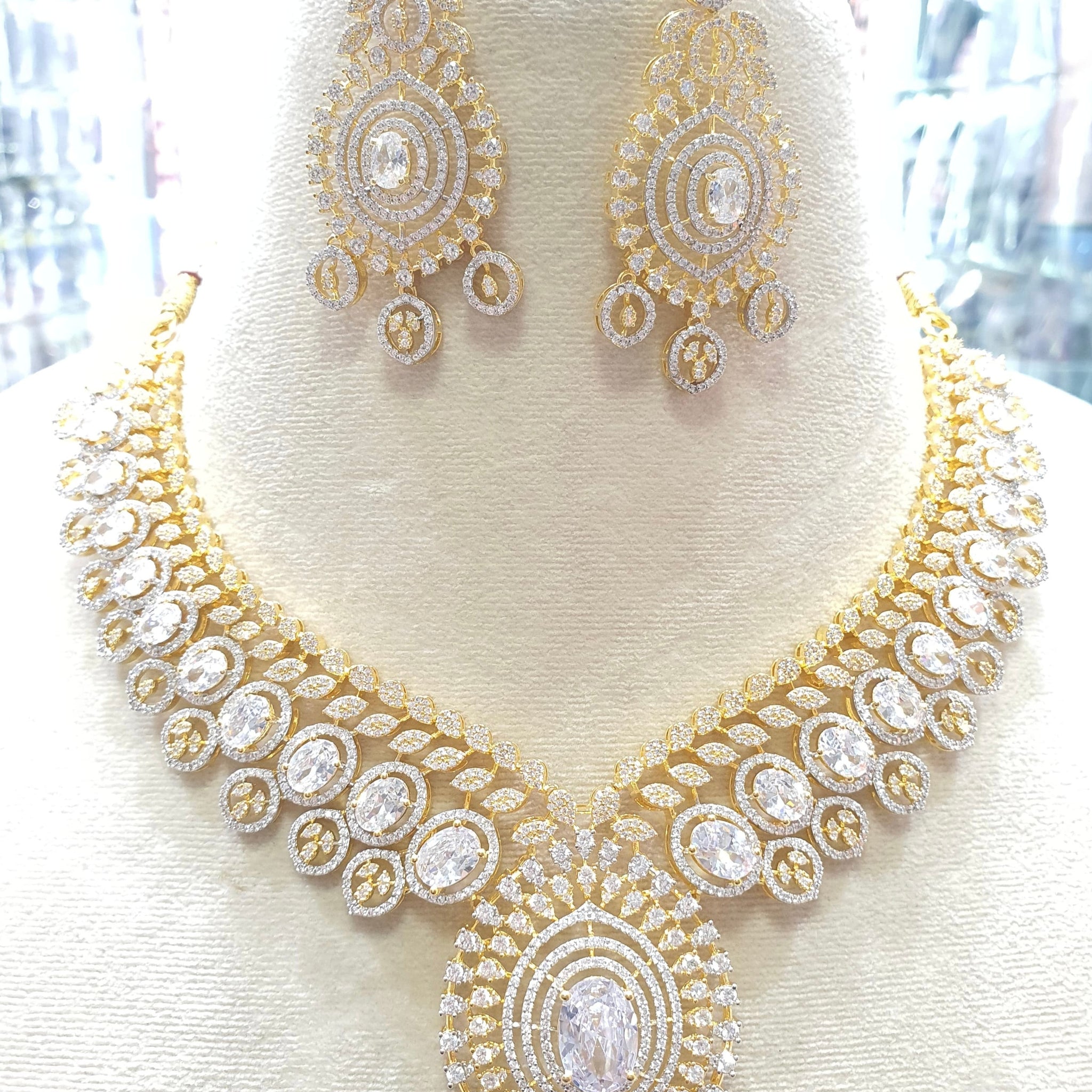 Gold toned white bridal necklace