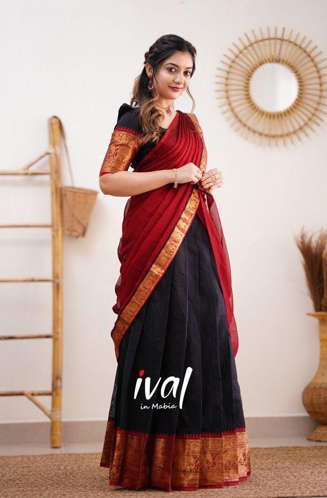 Beautiful Kanjiveram Silk Pure Zari HALF Saree with Blouse Along With Dupptta - Anant Exports